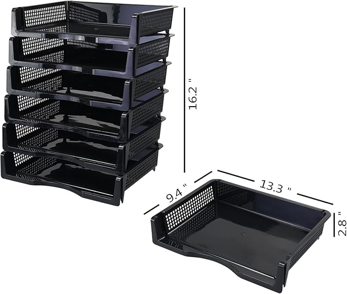 Ggbin 6 Tier Desktop A4 Paper Storage Tray, Stackable File Organizer Trays, Black