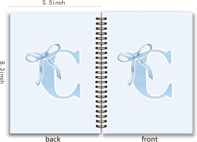 Initial C Notebook Journal,Personalized Teen Girl Gifts,Coquette Trendy Preppy Blue Bow Spiral Notebook,Monogrammed Gifts for Women Teen Girl,College Ruled Hardcover Spiral Notebook 5.5 x 8.3