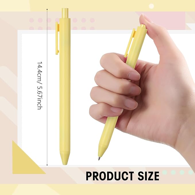Fulmoon 50 Pcs Ballpoint Pens Bulk Retractable Comfortable Writing Pens Cute Back to School Supplies in Medium Point 1.0 mm for Teacher Student Bridal Shower Baby Shower (Light Yellow)