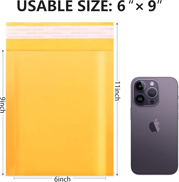 Kraft Bubble Mailers 6x10 Inch 50Pack Yellow Self-Seal Padded Envelopes Bubble Opaque Padded Mailers Shipping Bags for Small Businesses to Package and Mail Jewelry Cosmetics, Electronic Products