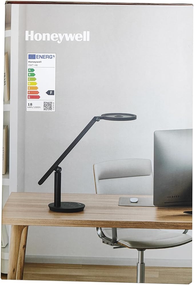 Honeywell Desk Lamp for Home Office, H6 Sunturalux™ Eye-Caring Led Desk Light, 800LM Dimmable Desk Lamp with Timer, Touch Control Tall Desk Reading Light, Table Lamp for Circle Webcam, Study, Bedroom