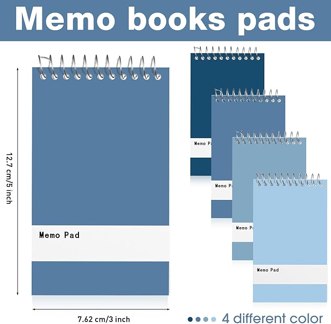 Thenshop 100 Pads Spiral Memo Bulk 3'' x 5'' Top Bound Memo Book 60 Sheets Small Mini Notebooks Lined Wire Bound Pocket Steno Book for Home, Office, School (Fresh Colors)