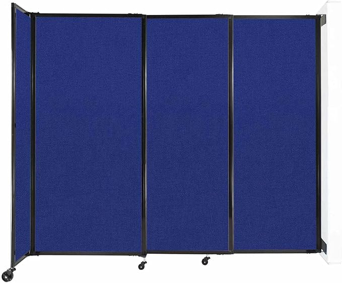 Wall-Mounted Sliding StraightWall Room Divider | Adjustable Widths | Locking Wheels | Room Separator | Up to 7'2" Wide x 6' Tall Royal Blue Fabric Panels