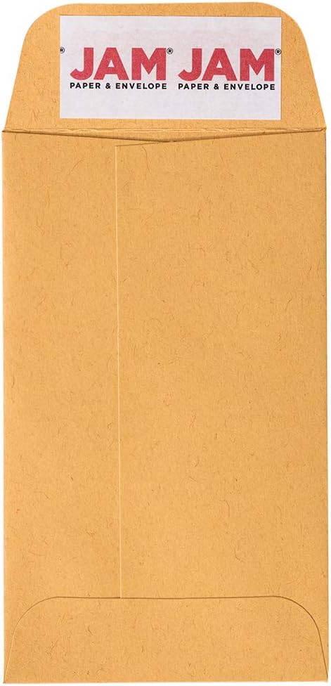 JAM PAPER #3 Coin Business Commercial Envelopes with Peel and Seal Closure - 2 1/2 x 4 1/4 - Brown Kraft Manila - Bulk 250/Box