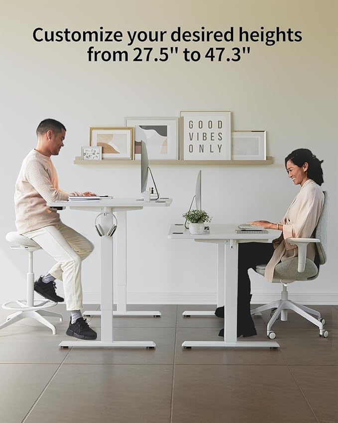 FEZIBO One-Piece Standing Desk Adjustable Height Stand up Home Office Desk, 40x24 Inch Electric Standing Computer Desk, with 4 Memory Presets, Fixable casters, White