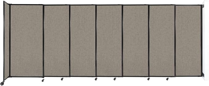 Wall-Mounted Sliding StraightWall Room Divider | Adjustable Widths | Locking Wheels | Room Separator | Up to 15'6" Wide x 6' Tall Warm Pebble Fabric Panels