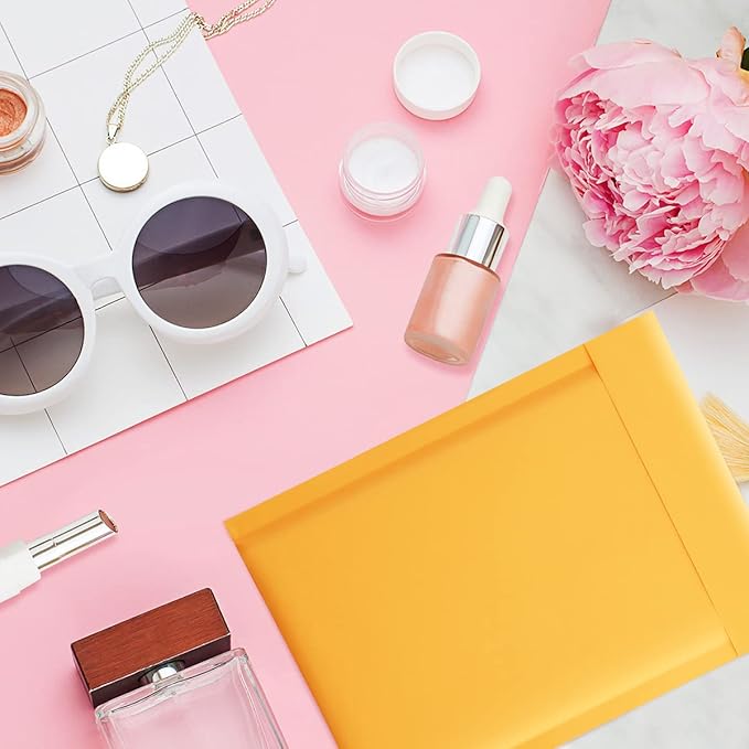 UCGOU Kraft Bubble Mailers 4x8 Inch 50 Pack Usable Size 4x7 Inch Yellow Padded Envelopes #000 Small Business Mailing Packages Self Sealing Tear Resistant Boutique Bulk Mail Shipping Bags