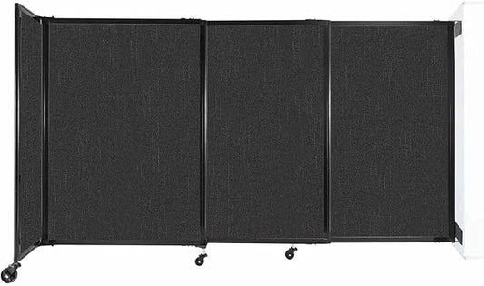 Wall-Mounted Sliding StraightWall Room Divider | Adjustable Widths | Locking Wheels | Room Separator | Up to 7'2" Wide x 4' Tall Black Fabric Panels