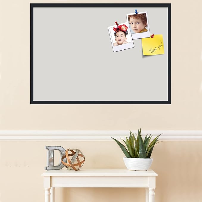 PinPix 40x28 Inch Cork Bulletin Board. This Decorative Framed Pin Board Comes with Light Stone Design and a Satin Black Frame. Ideal for Home Office Decor or Message Board (PinPix-1809)