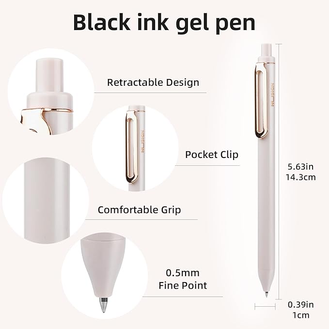 Gel Pens, 10 Pcs 0.5mm Retractable Black Ink Fine Point Rolling Ball Gel Pen, Smooth Writing No Bleed for Journaling Note Taking, Home School Office Supplies