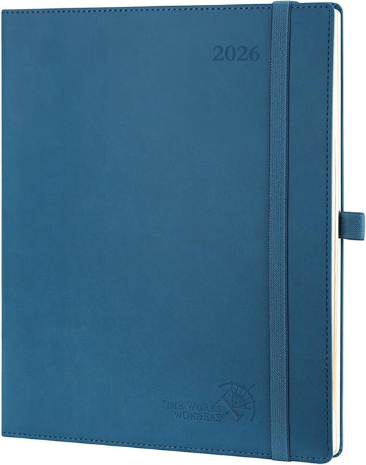 POPRUN 2026 Planner (Large - 8.5'' x 10.5'') - 2026 Weekly Calendar (Jan. 2026 - Dec. 2026) with Hourly Time Slots, Weekly/Monthly Appointment Book for Time Management - Leather Soft Cover - Night Sky Blue