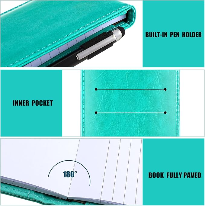 Outus 10 Pcs Pocket Notebook with Pen Set Included Mini Pocket Notepad Holder with 50 Lined Sheets, Metal Pen, 8 Pcs 3 x 5 Inch Memo Book Refills, 30 Lined Paper Per Note Pad (Bright Blue)