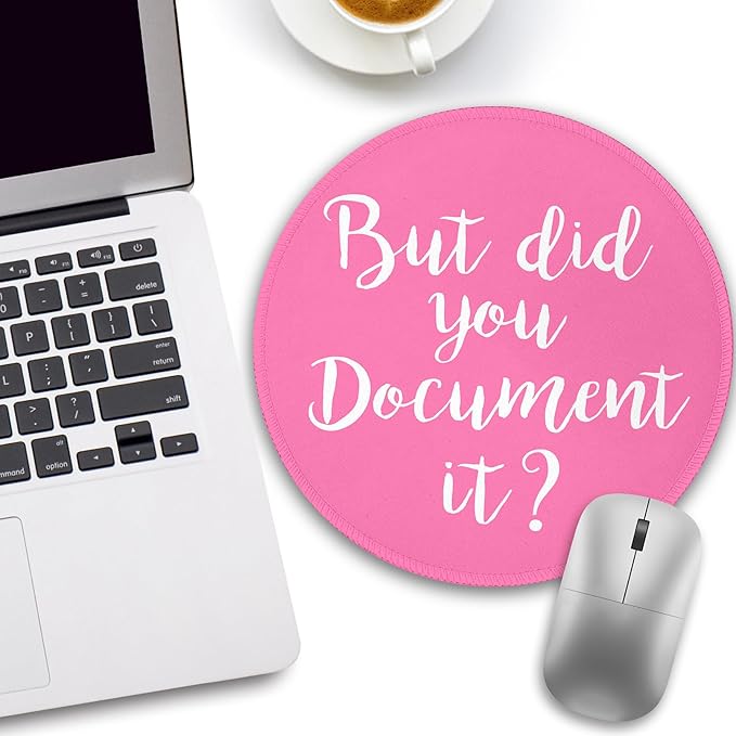 Funny Work Mouse Pad, Small Round Mouse Pads for Desk, Cute Mini Travel Mousepad for Wireless Computer Laptop, Office Desk Accessories, But Did You Document It, 8.6 x 8.6 inch