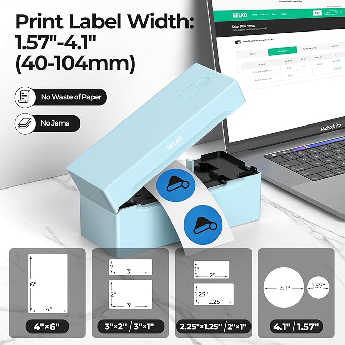 Nelko Bluetooth Thermal Shipping Label Printer, 4x6 Shipping Label Printer for Shipping Packages, Support Android, iPhone and Windows, Widely Used for Amazon, Ebay, Shopify (Blue)