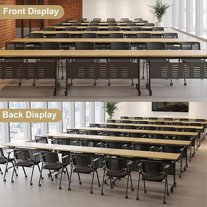 Folding Conference Table - Modular Conference Room Tables Foldable & Stackable Boardroom Table with Casters | Large Rectangle Office Meeting Table for Training Rooms (6PCS-55.1in)