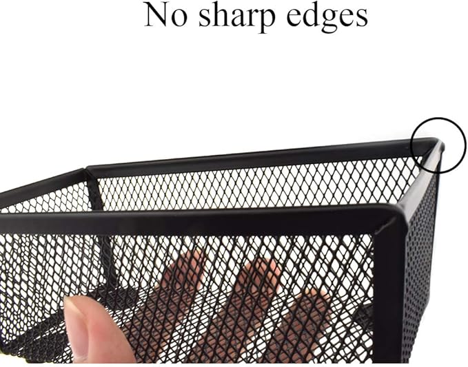 HAHIYO Stackable Mesh Tray Cup 6 x 3 x 2 inches Sturdy Container for Desk Drawer Organizer Collection for Home Office School kitchen Soft Foam Feet No Sharp Edges 2 Pack Black