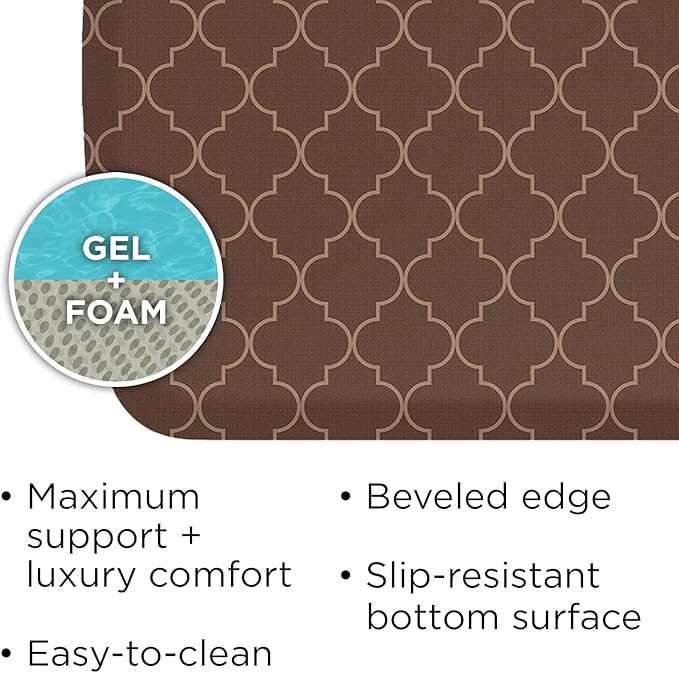 GelPro Trellis Walnut Elite Premier Anti-Fatigue Kitchen Comfort Floor Mat, 20x72 Stain Resistant Surface with Therapeutic Gel and Energy-return Foam for Health and Wellness, 20" x 72"