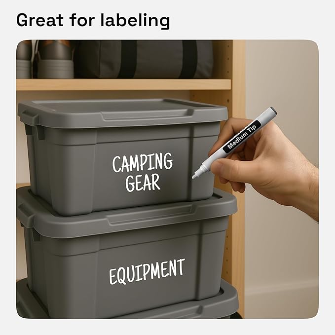 ARTISTRO 2 White Permanent Marker - Waterproof Markers for Tire, Fabric, Rocks, Glass, Ceramic, Wood, Paper - Oil Based Paint Pens - Medium Tip 3mm