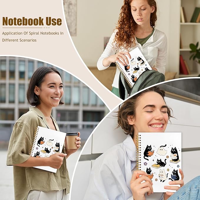 WUCHJ Halloween Ghost Black Cat Notebook, Cat Reading Journal for Book Lovers, Spooky Ghost Bookish Spiral Notebook Journal for Note Taking, Book Lover Gifts, Halloween Office Supplies, 5.5x8.3 Inch