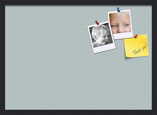 PinPix 28x20 Inch Cork Bulletin Board. This Decorative Framed Pin Board Comes with Soft Blue Design and a Satin Black Frame. Ideal for Home Office Decor or Message Board (PinPix-1814)