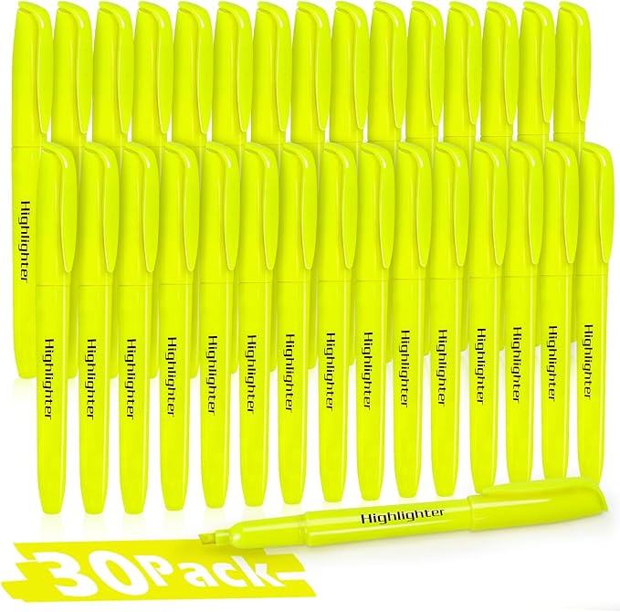 V-Opitos 30 Pack Yellow Highlighters, No Bleed Bright Highlighters with Soft Chisel Tips, Ideal for Office and School Supplies