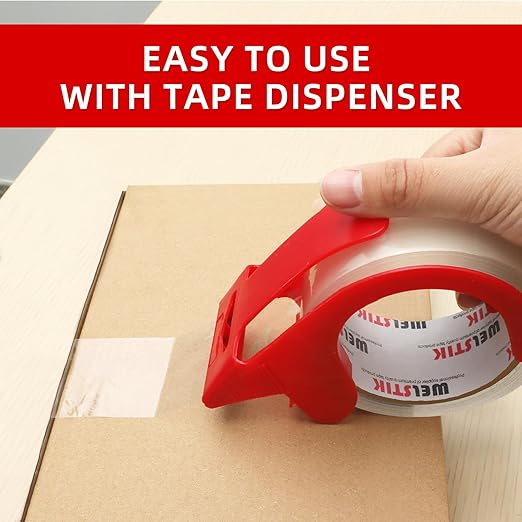 WELSTIK 3" Core, 6 Pack 2.4Mil 2 inch x 60 Yards Heavy Duty Clear Packing Tape with Dispenser, Industrial Shipping Box Transparent Packaging Tape for Moving, Office, Home
