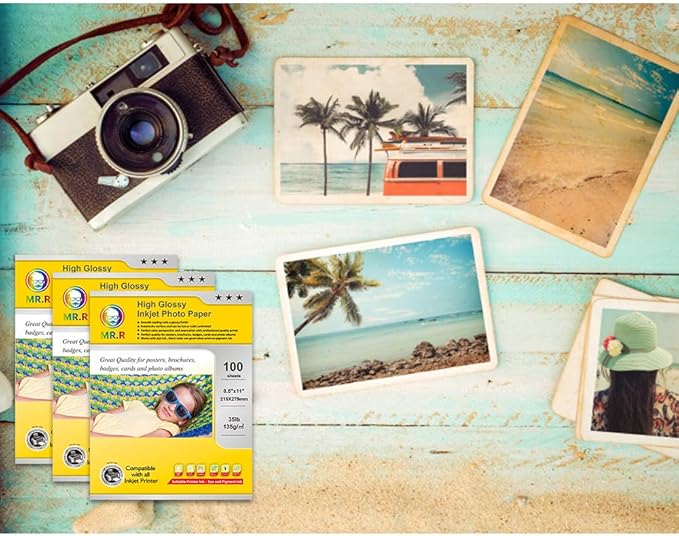 MR.R Single Side High Glossy Inkjet Photo Paper Letter Size 8.5"x11" with 100 sheets per pack 135gsm 35LB