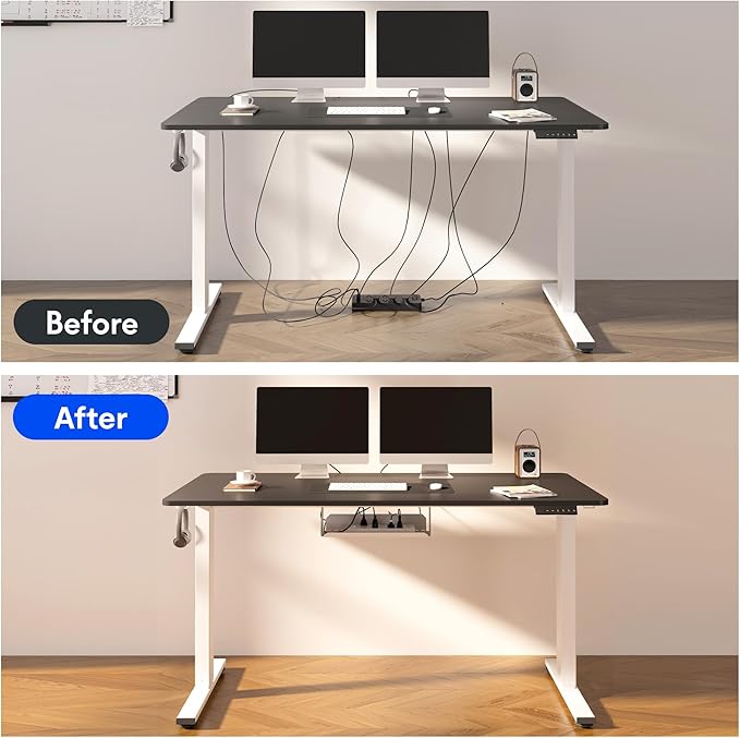 FLEXISPOT EN2 Whole-Piece Standing Desk with Clamp Power Strip, 48 x 24 Electric Stand Up Height Adjustable Desk with Cable Management (White Frame + 48" Mahogany Desktop, 2 Packages)