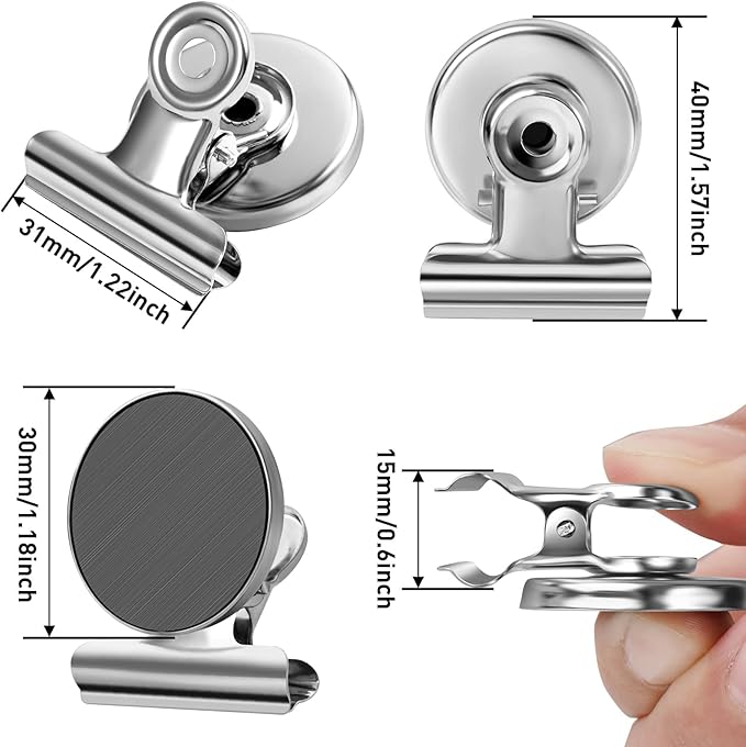 FINDMAG 48 Pack Magnetic Clips for Photo and Picture Display, Strong Scratch-Free Fridge Magnets, Heavy Duty Metal Clips for Picture Hanging, Kitchen, Office, Whiteboard, Silver.