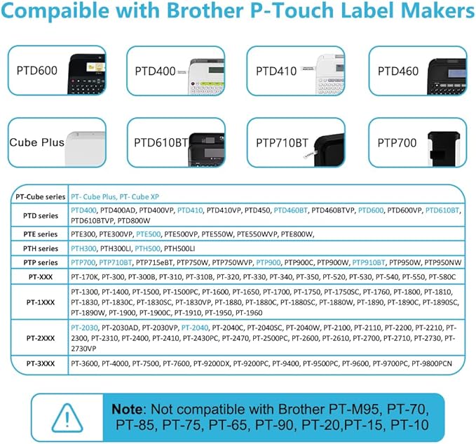 Hehua Tze Tz Tape 18mm 0.7 Laminated Tape Compatible for Brother TZe-241 TZe241 TZ241 TZ-241 Label Maker Tape 18mm 0.7 White for Ptouch PT-D400 PT-D600 PTD600vp, 3/4 inch Black on White, 10 Pack