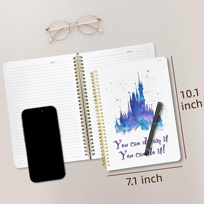 Cute Spiral Notebook journal B5 Aesthetic Pretty Design for Women Girls Kawaii with Pocket, 10 x 7.2 inch, Lined, Dream Castle