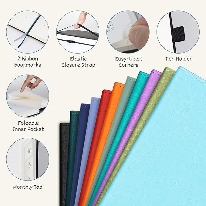 BEZEND 2026 Planner Weekly and Monthly (6" x 8.5") Daily Calendar with Half-Hourly Timeslots & Tabs (Jan-Dec) Note & Expenses, Pen Holder, Inner Pocket, Vegan Leather Hardcover - Orange