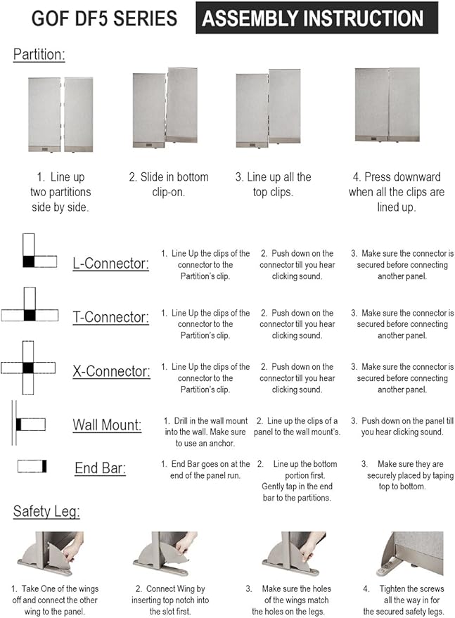 GOF Freestanding L Shaped Office Partition, Large Fabric Room Divider Panel, 36" D x 96" W x 48" H