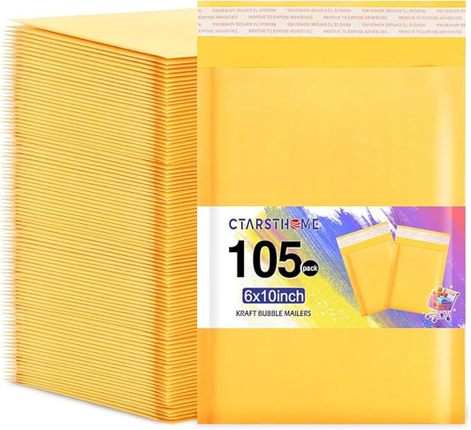105Pack Yellow 6x10inch Kraft Bubble Mailers Small Business Mailing Packages Self-Sealing Paper Envelopes, Mailer Shipping Padded Envelopes with Strong Adhesion for Jewelry Makeup Supplies