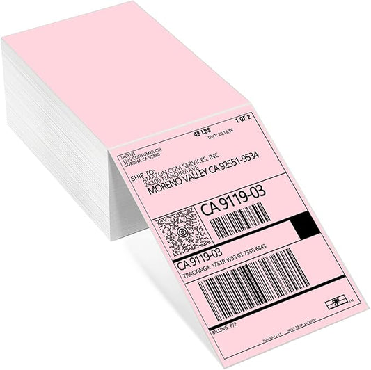 Thermal Shipping Labels 4x6-250 Labels Fan-Fold, Mailing Postage Paper for Thermal Printers, Strong Adhesive, Jam-Free, Compatible with JADENS, Rollo, Munbyn, for Office & Home, Pink