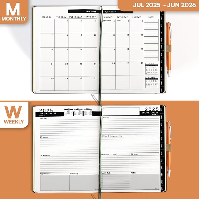 Ensight 2025-2026 HARDCOVER Leather Planner Weekly & Monthly - 6.5x8.5 Inches - Academic Planner Business Personal or Student - Pen Holder, Thick Paper, July 2025 - June 2026 (Brown)