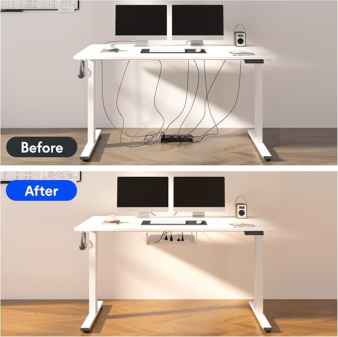 FLEXISPOT EN2 Whole-Piece Standing Desk with Clamp Power Strip, 55 x 28 Electric Stand Up Height Adjustable Desk with Cable Management (White Frame + 55" Marble Grey Top, 2 Packages)