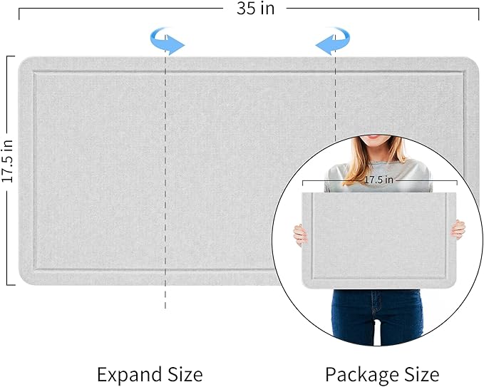 Bulletin Board, 35 x 17 1/2 inches Felt Board - Decorative Pin Board, Cork Board Alternative for Wall, Foldable Picture Board Self-Adhesive Vision Board Prayer Board with 20 Pushpins - Light Gray