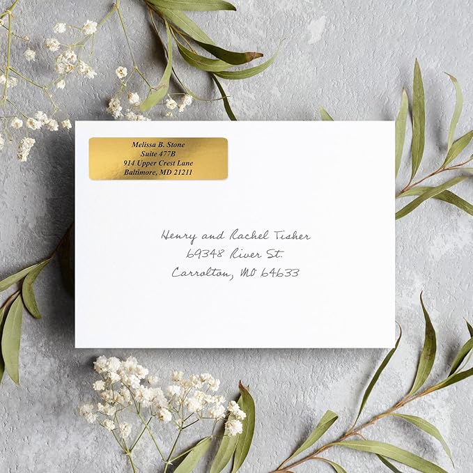 Gold Foil Personalized Return Address Labels Without Dispenser - Roll of 500 Custom Stickers