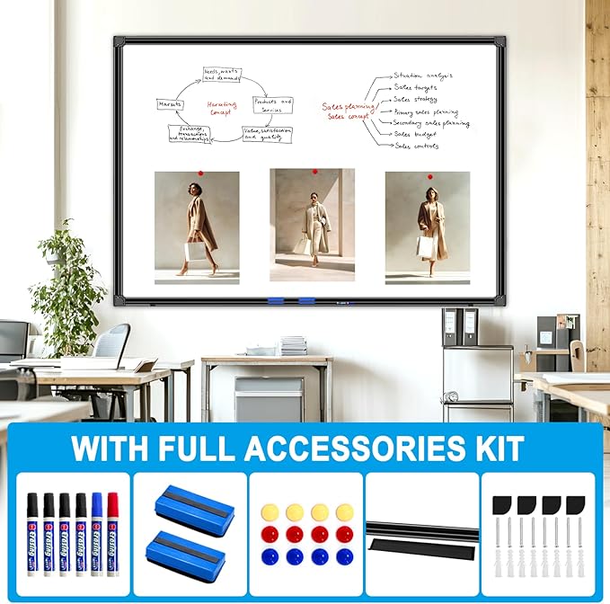 H-Qprobd 60"x40" White Board for Wall Large Magnetic Dry Erase Board with Black Aluminum Frame, Presentation Whiteboard Suitable for Home, Office, Classroom & Kitchen