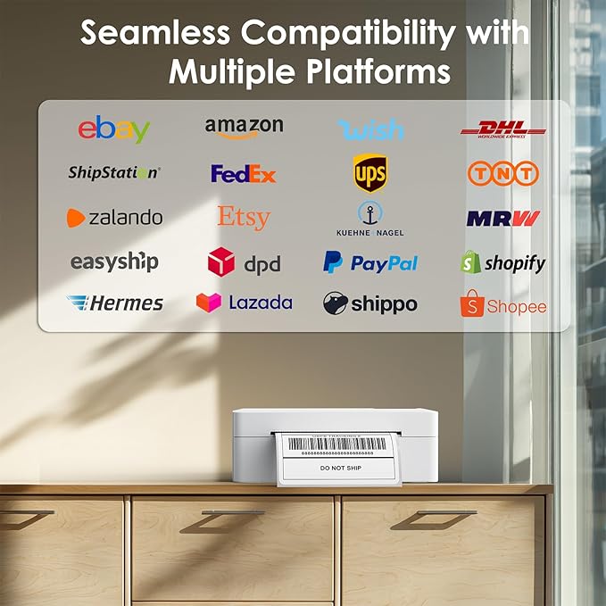 Shipping Thermal Label Printer, 4x6 Portable Label Printer, Bluetooth Label Maker for Small Business, Support iPhone,Android,Windows,Mac,Chromebook,Works with USPS, Ebay,Shopify&More, White