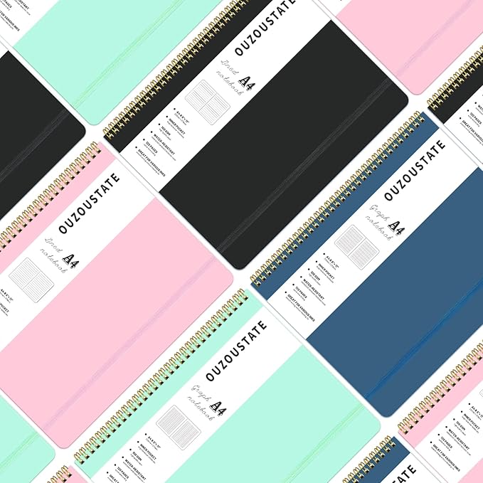 Graph Paper Notebook 8.5" x 11", A4 Mint Green Grid Notebook Journal Hardcover College Ruled Notebook for Work, 120 Pages 100GSM Large Thick Spiral Writing Journal for Women & Men