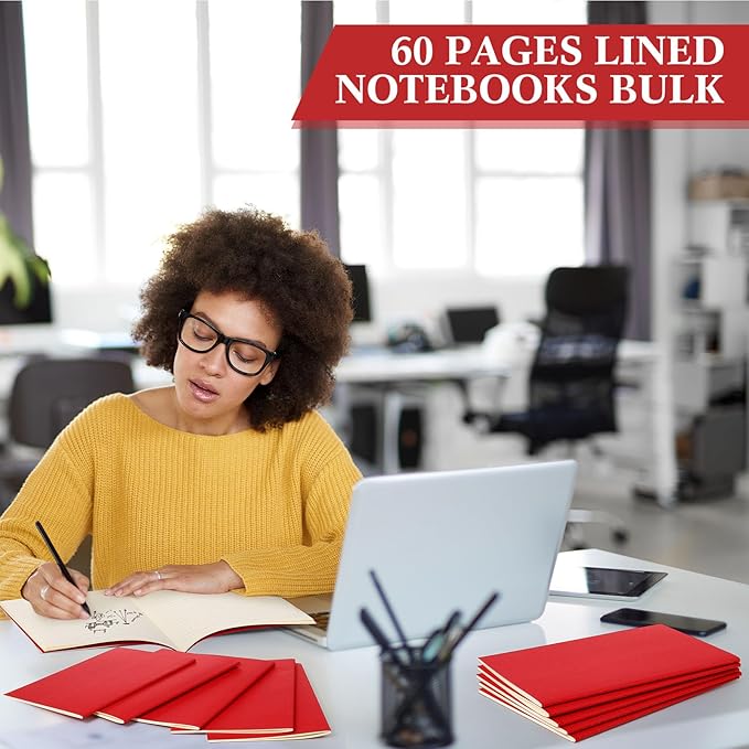 100 Pcs Kraft Notebook Journals 5.5 Inch x 8.3 Inch A5 Softcover Notebooks Bulk for Writing Sketch Office Notepad with 60 Pages 30 Sheets (Multicolor,Lined) (Red,Lined)