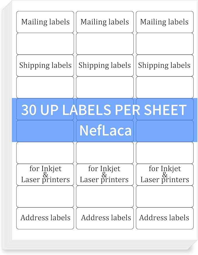 1" x2-5/8 Shipping Address Labels, Blank Mailing Labels, 30-UP White Self-Adhesive Name Tag Stickers for Inkjet and Laser Printer [50 Sheet 1500 Labels]