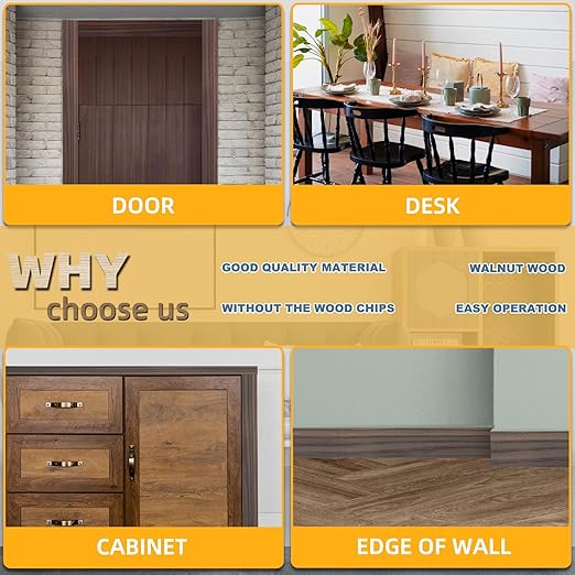 GSCIT Club Walnut Wallpaper, 2.4 inch X 25ft Self Adhesive Wood Grain Repair Tape Walnut Repair Patch for Tables, Chairs, Baseboards, Doors, Windows, Floors, Handicraft DIY.