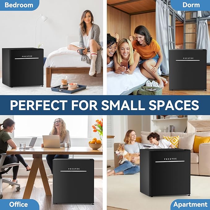 Frestec 1.7 Cu.Ft Mini Fridge with Freezer,Mini Fridge for Bedroom,Small Refrigerator,Dorm Refrigerators with Freezer,Compact Refrigerator for Office,Apartment,Dorm,Bedroom (Black)