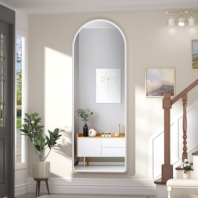 Hasipu 65" X 24" Full Length Mirror with Lights, White Frame Arch Led Mirror Full Length and 3 Colors Temperatures & Brightness Adjustable,Light Up Mirror Full Body for Bedroom Cloakroom Living Room