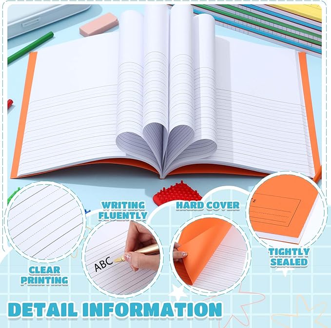 Henoyso 48 Pcs 120 Pages Primary Composition Notebooks K-2 9 3/4 x 7 1/2 Inch Journals Primary Journals Blank Books for Kids to Write Stories Kindergarten (Classic Color)