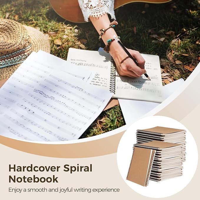 Lnrueg 48 Pcs A5 Spiral Notebooks - Brown Kraft Paper Cover Notebooks, Hardcover Lined Notebooks, Sturdy Travel Journals with Smooth 70GSM Paper for School, Office, Travel, 100 Pages
