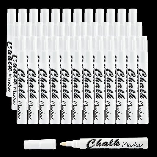 Volcanics White Liquid Chalk Markers 36 Pack Chalk Pens for Blackboard, Chalkboard, Windows, Glass, LED Board, Bistro Signs – Erasable Water-Based Ink Ideal for Teachers, Artists & DIY Projects